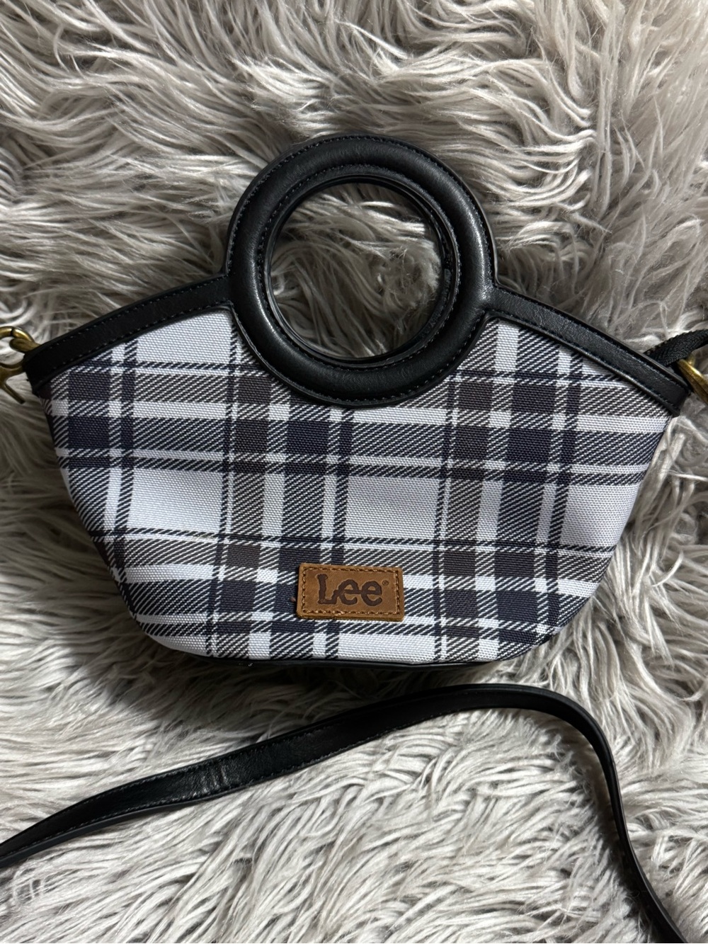 Lee Black and White Plaid Mini Tote with Circular Handles